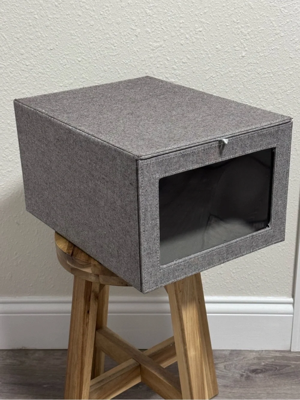 The Container Store Cambridge Drop-Front Shirt Box Grey Linen